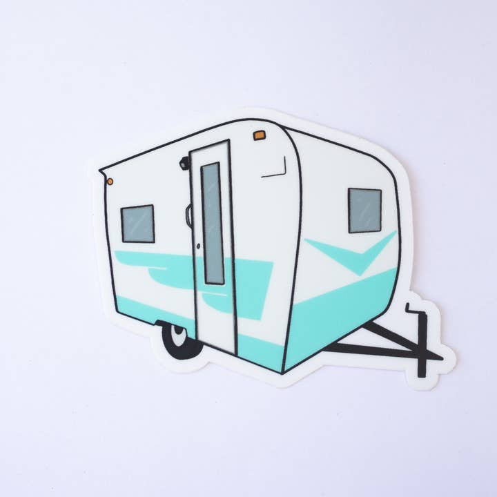 Extremely Retro - Wholesale Sticker - 1960's Blue Cardinal Travel Trailer Sticker/Magnet
