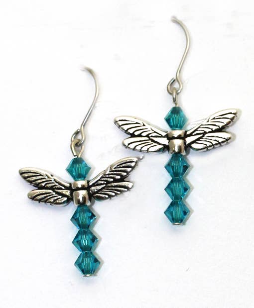 Silver Deer Crystal - Wholesale Dangle Earrings - Dragonfly Crystal and Metal Dangle Earring