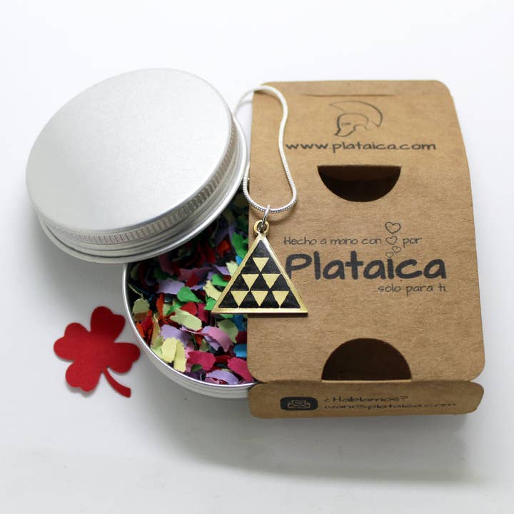Plataica - Wholesale Pendant/Charm Necklace - Canarian Pintadera Pyramid pendant in brass and 925 silver3