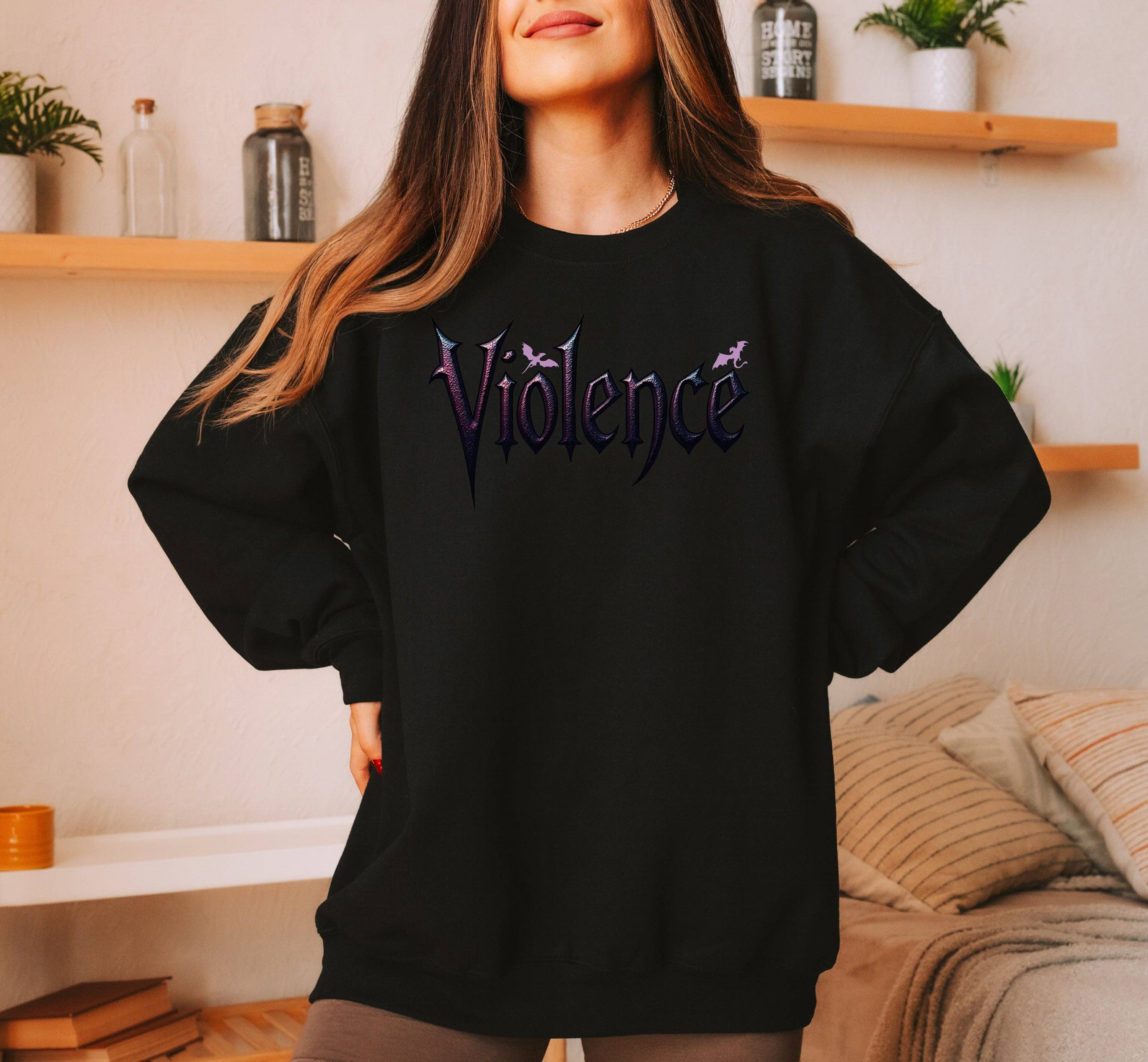 MagicMerchEmporium - Wholesale Graphic Sweatshirt - Women's - "Violence" Graphic Sweatshirt2