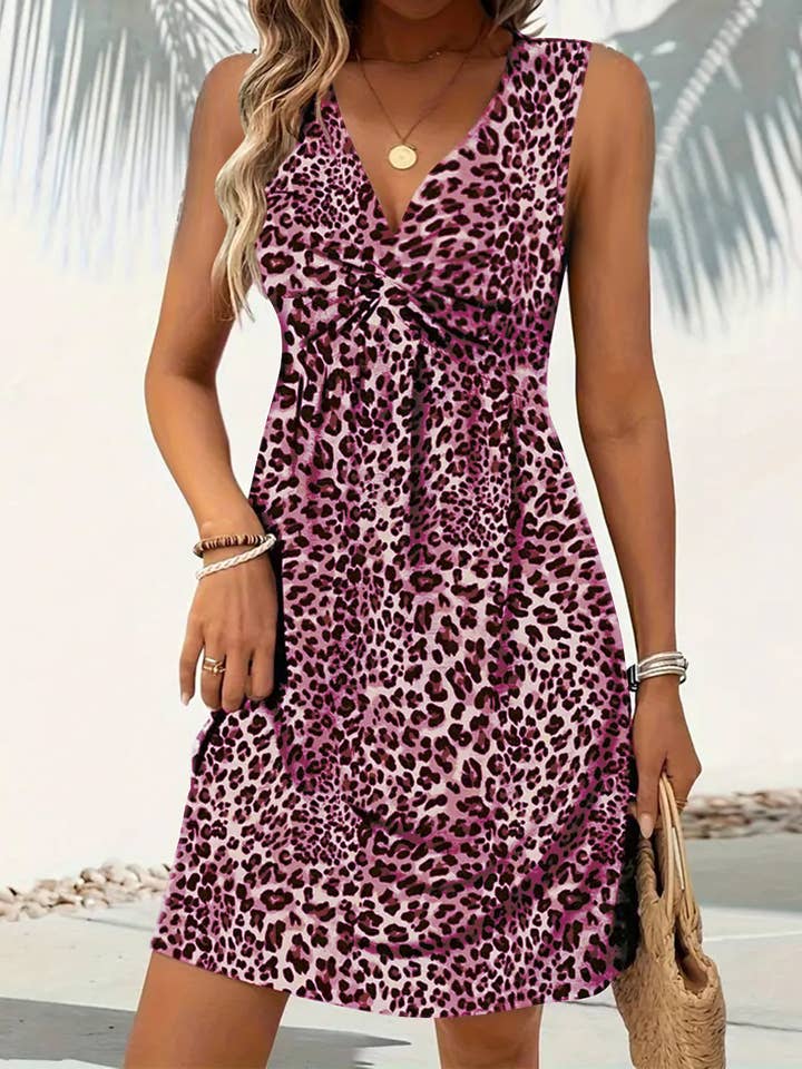 UNISHE - Wholesale Dress - Women's - Summer Twist Knot Leopard Print Dress ZK281610