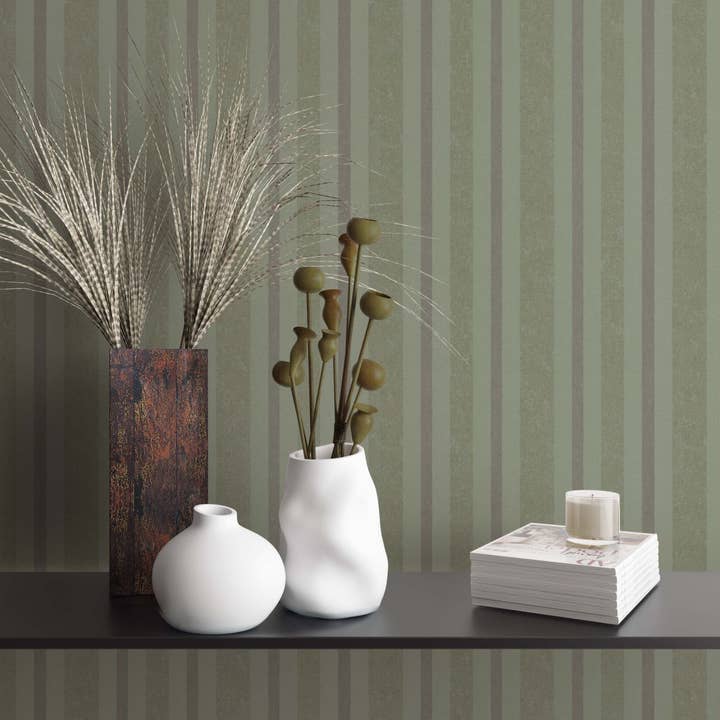 Marburg – Engroshandel Tapetrulle – Tapet grønne striber til soveværelse, stue eller køkken2