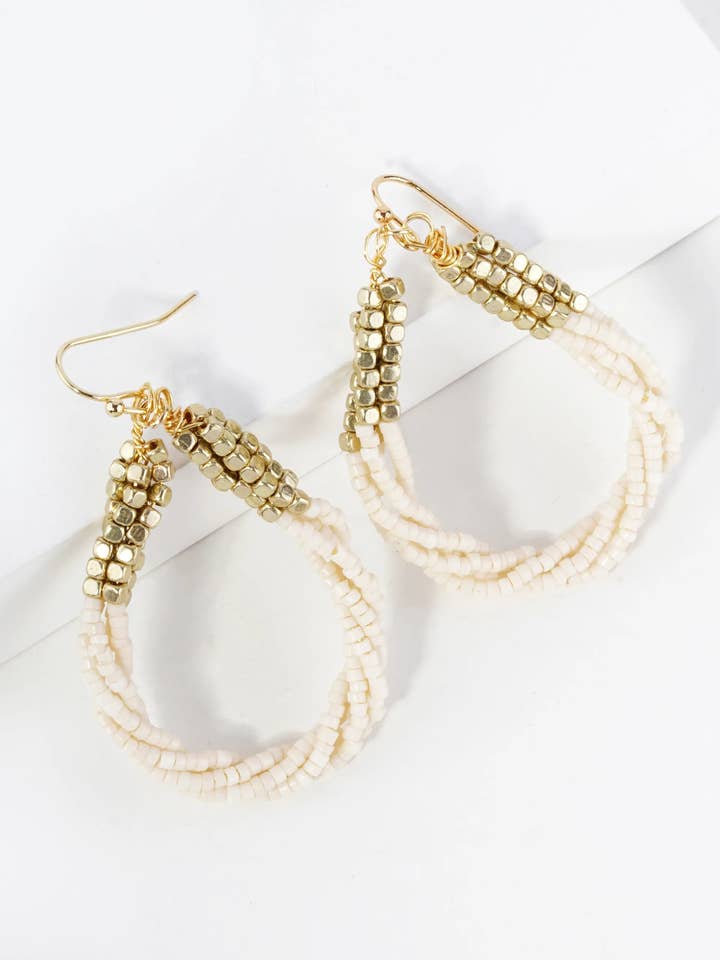 Twist Seed Beaded Teardrop Dangle Drop Earrings for wholesale by Wild Honey