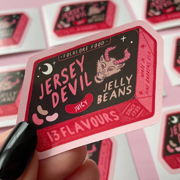 Jersey Devil Jelly Beans Cryptid Gothic Vinyl Sticker for wholesale by Wendy Stephens Art