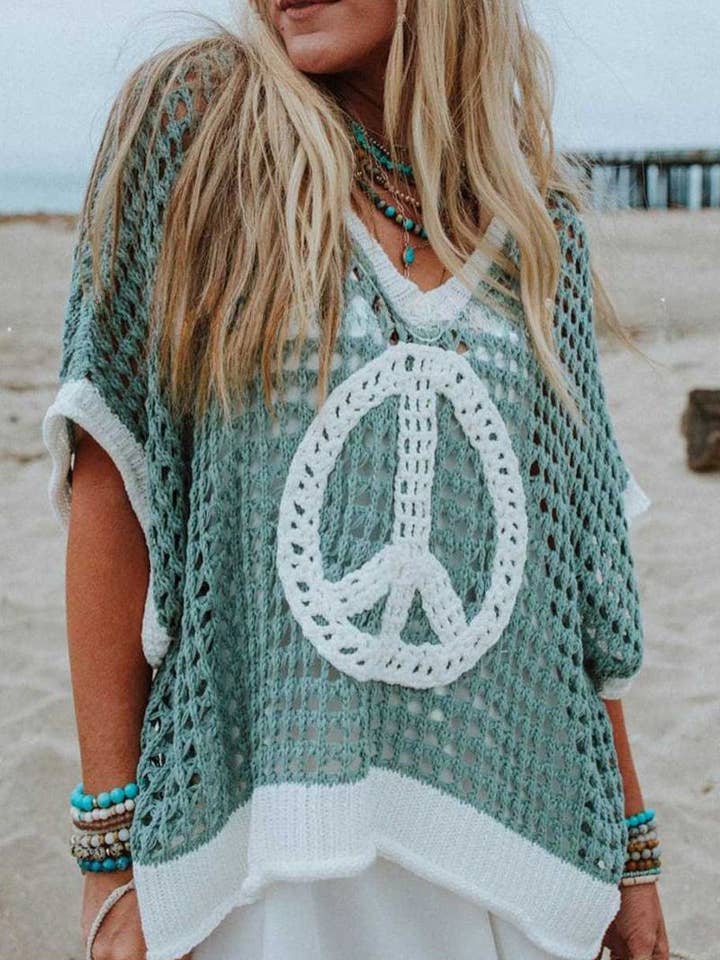 Peace Sign Knit Hooded Sweater for wholesale by Mccolin