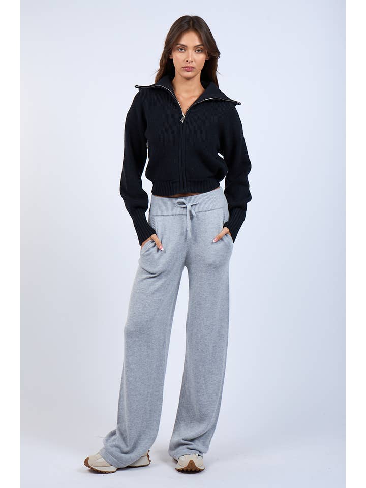 Sky to Moon - Wholesale Lounge Sweatpants/Joggers - Women's - -CASUAL FRONT TIE KNIT SWEATER LONG STRAIGHT PANTS