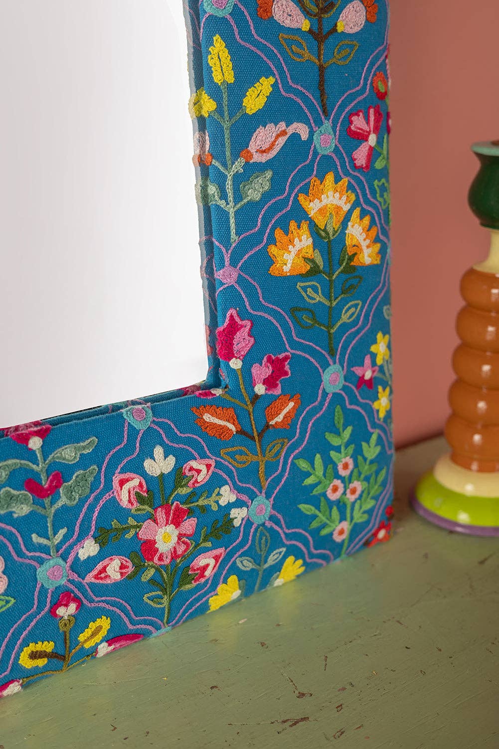 Ian Snow Ltd - Wholesale Wall Mirror - Blue Embroidered Cotton Wall Mirror4