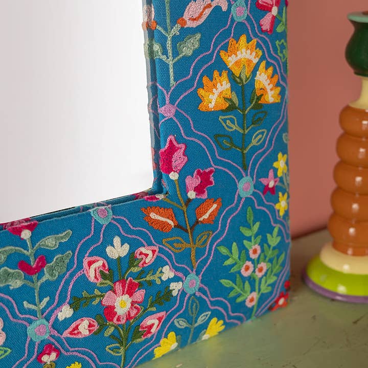 Ian Snow Ltd - Wholesale Wall mirror - Blue Embroidered Cotton Wall Mirror4