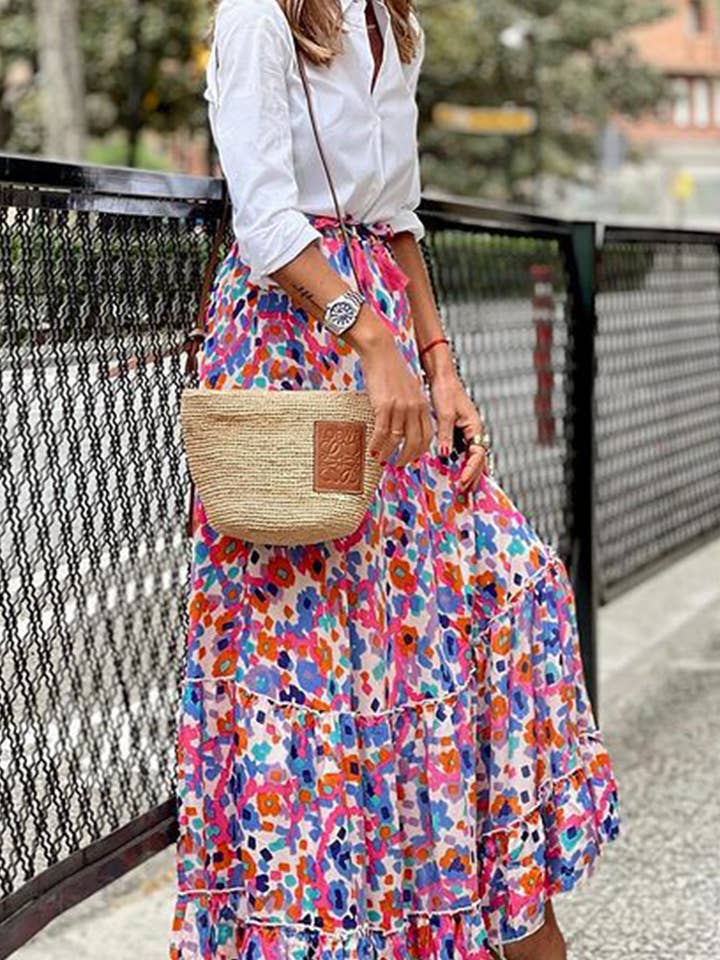 CWBLS0634_NEW SUMMER PRINTED RUFFLED SKIRT for wholesale by NINEXIS