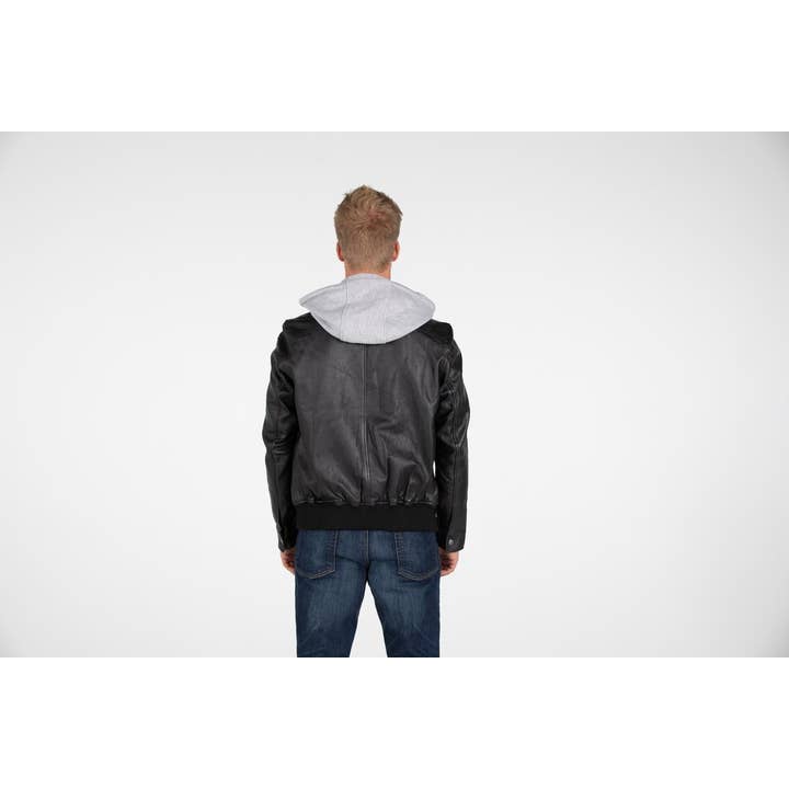Fadcloset - Wholesale Leather Jacket - Men's - Men Lambskin Hooded Leather Bomber Jacket