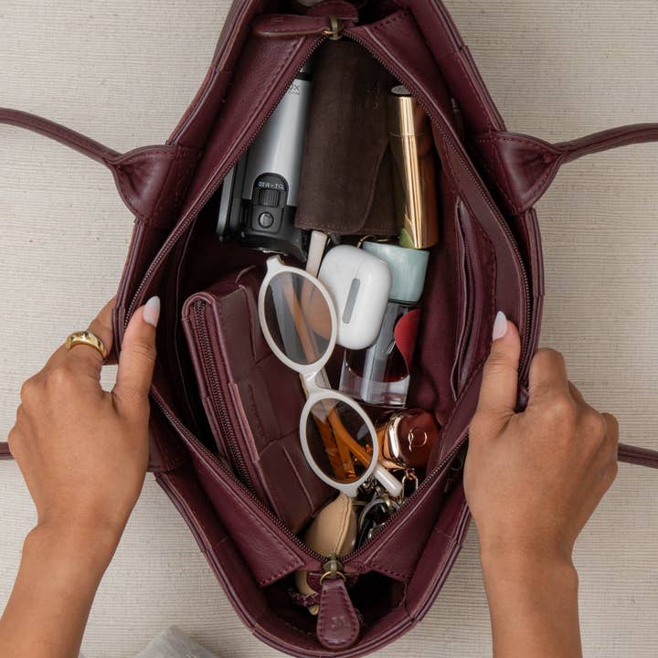 MANDRN - Wholesale Top Handle Bag - Women's - Woven Rosalie - Burgundy5