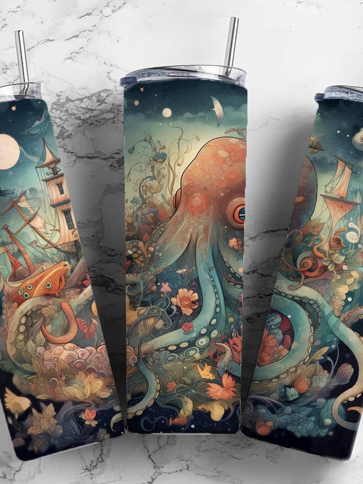 Octopus Metal Insulated Tumbler for wholesale by Eclectic Wallflower Boutique