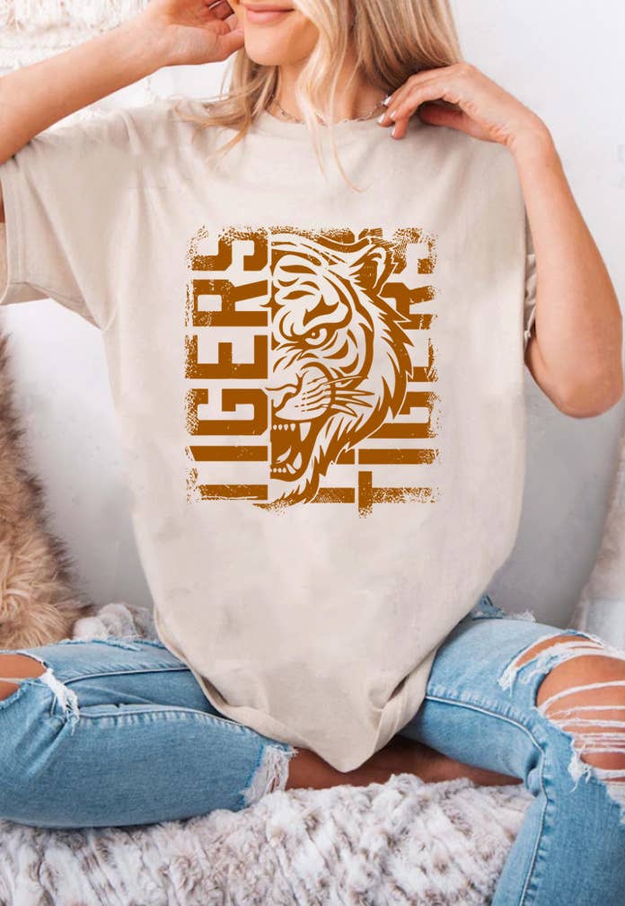 Top Avenue - Vendita all'ingrosso Maglietta stampata - Unisex - T-shirt unisex con scollo tondo con tigre invecchiata17