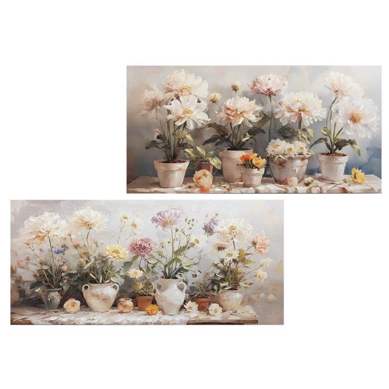 Will's Company - Wholesale Gallery Wall Set - Flowers in Pots Vintage Style Canvas Wall Art - 2 styles0