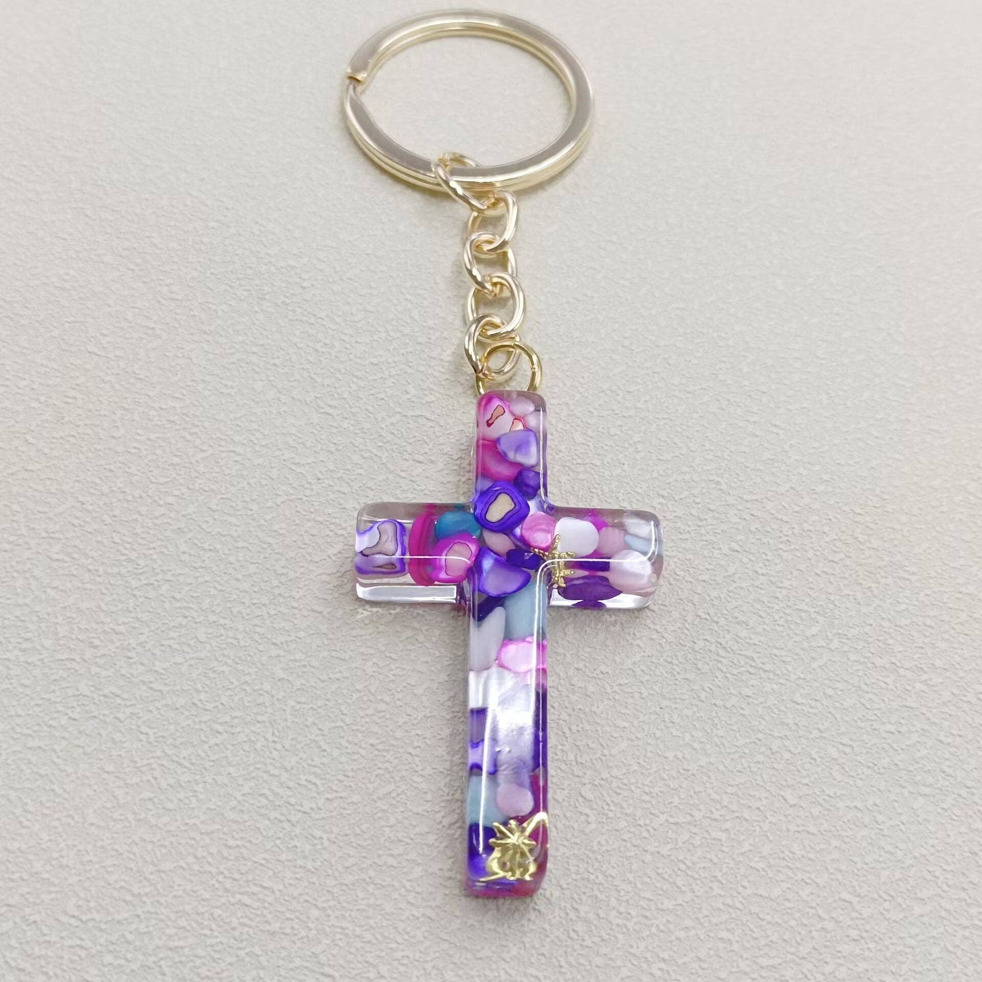 Mio Queena - Vente Porte-clés – femme - Porte-clés Ornements de Sac en Résine de Gravier Multi-style avec Breloque Croix14