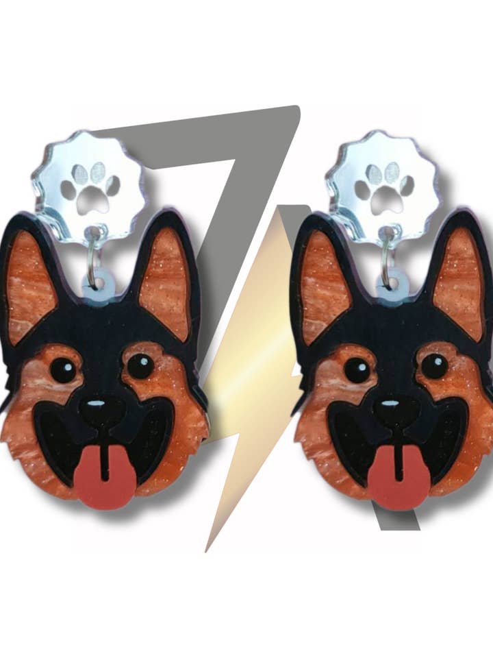 German Shephard Dog Dangle Sterling Silver Earrings for wholesale by Zyllion