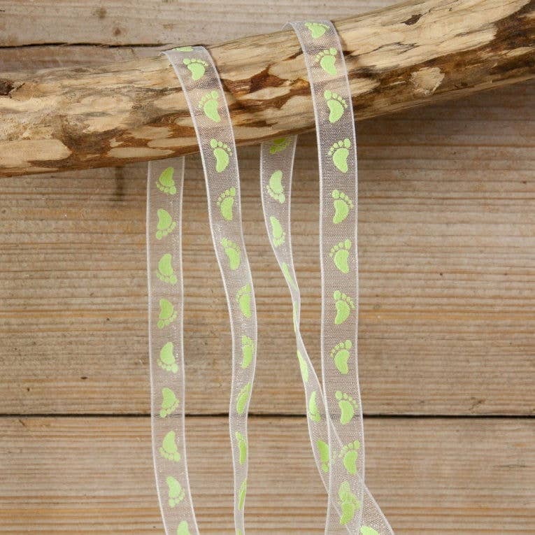 kadopapier.net - Wholesale Ribbon - Gift Wrapping - Nylon baby ribbon with brown footprints 10mm 20 meters0