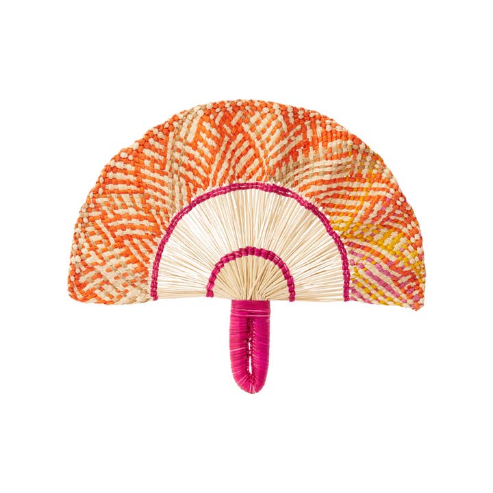 Abanico de mano Toquilla Frilly Natural/Rosa-Naranja para venta al por mayor de Coro Cora™