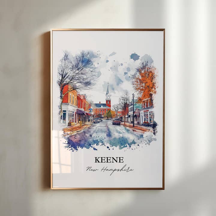 Premium Travel Art - Wholesale Art Print - Keene NH Wall Art, Keene Print, New Hampshire Watercolor Art, Keene NH Gift, Travel Print, Travel Poster, Housewarming Gift