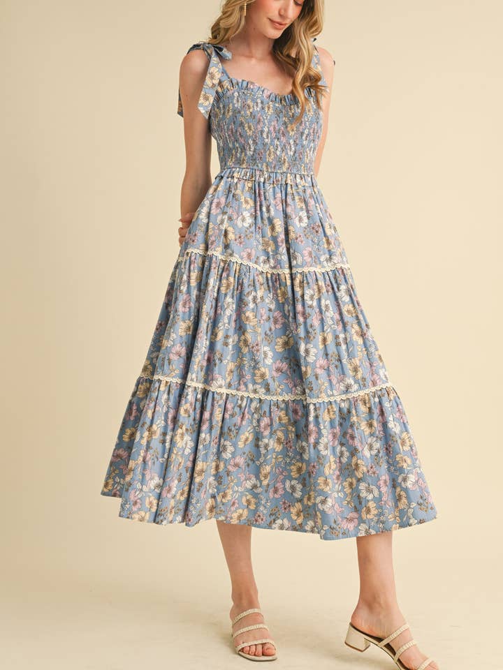 &MERCI - Vente Robe – femme - ROBE MIDI À VOLANTS EN DENTELLE FLORALE MDR385219