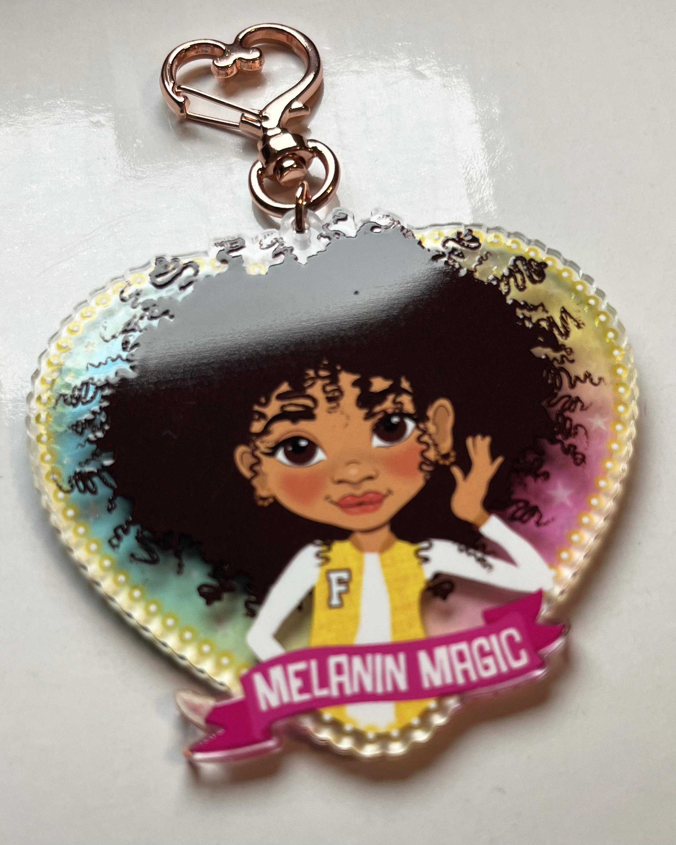 Fefus Designs - Wholesale Keychain - Kids - Melanin Magic Afro Mixed Race Girl Keyring/ Bag Charm by Fefus Designs3