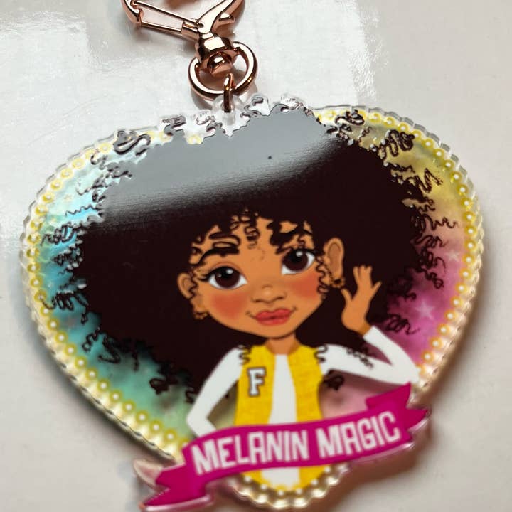 Fefus Designs - Venta al por mayor Llavero - Niños - Magia de Melanina Llavero/Colgante de Bolso para Chica de Raza Mixta Afro por Fefus Designs3