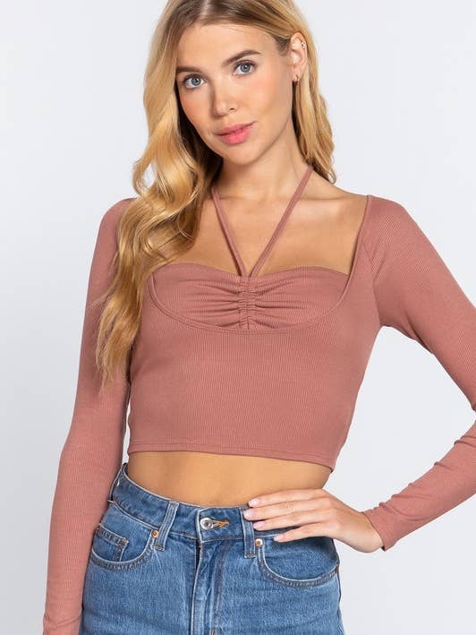 Long Sleeve Layered Sweetheart Halter Neck for wholesale by Active Basic | Active USA