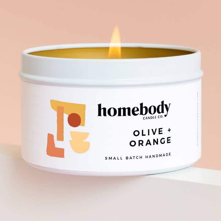 Olive + Naranja • lata de vela para venta al por mayor de Homebody Candle Co.