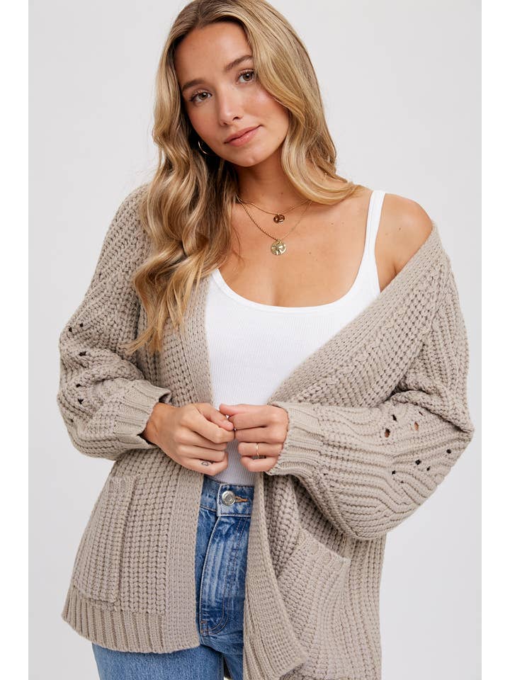 Bluivy - Wholesale Cardigan - Women's - CHUNKY POINTELLE OPEN FRONT CARDIGAN
