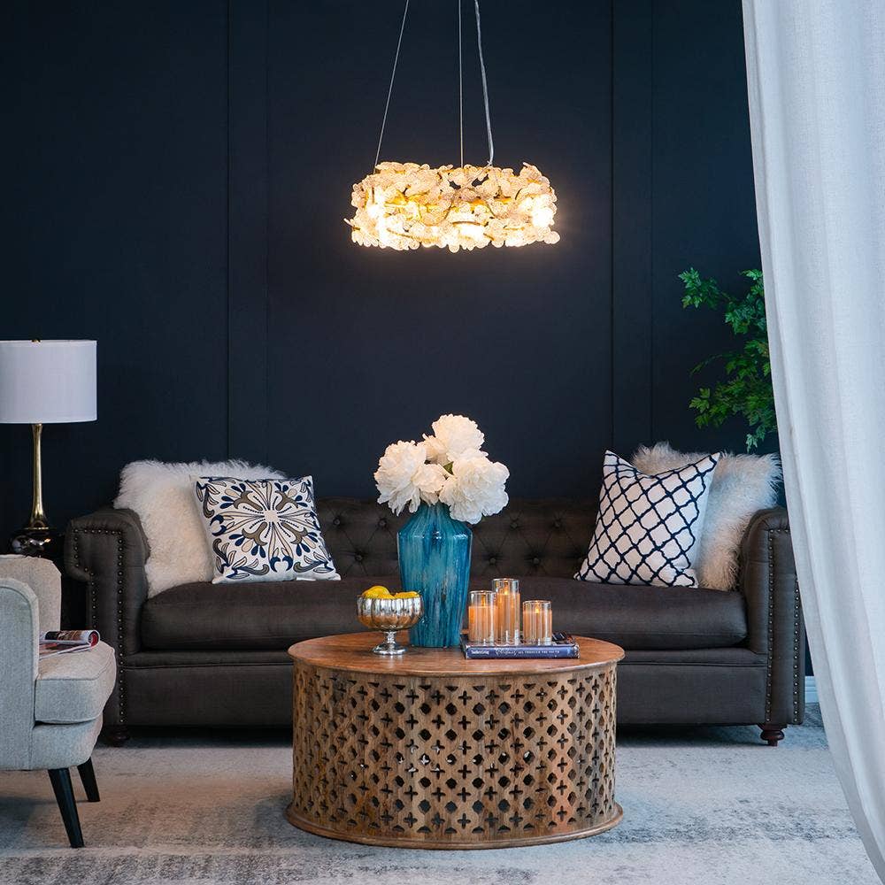 A&B Home Group Inc. – wholesale Ljuskrona/hängande ljus – 23,5x23,5x19,5" Guld/Klar Ljuskrona Lager på Lager Korallrev7