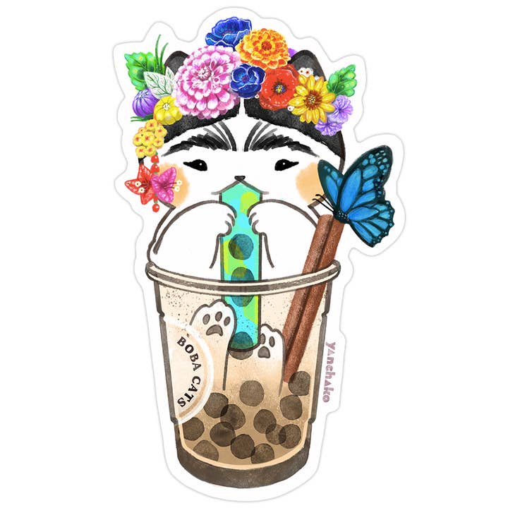 Adesivo in vinile fustellato Gatti Boba Horchalo Frida Flower cat per la vendita all'ingrosso da parte di YANCHAKO
