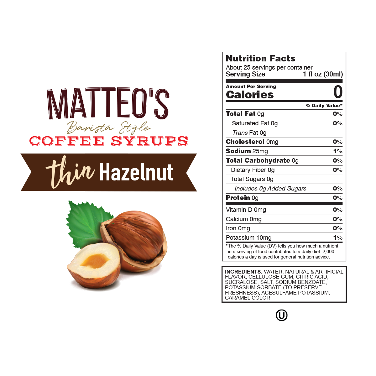 Matteo's - Wholesale Iced Coffee/Cold Brew - Matteo's Sugar Free Coffee Syrup, Hazelnut, 0 Calories, 0 Sugar, Keto Friendly4