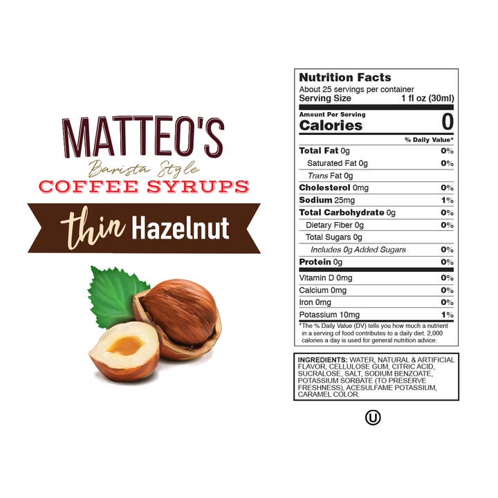 Matteo's - Wholesale Iced Coffee/Cold Brew - Matteo's Sugar Free Coffee Syrup, Hazelnut, 0 Calories, 0 Sugar, Keto Friendly4