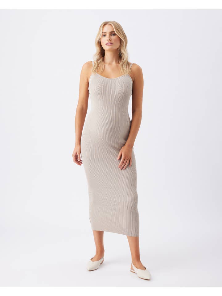 Ripe Maternity - Wholesale Dress – Maternity - Celine Rib Knit Dress Stone1