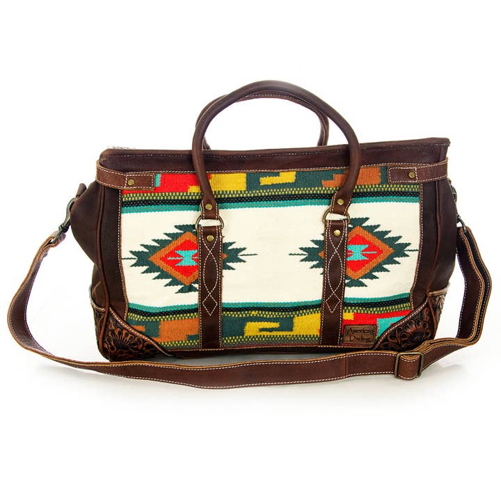 LS Western - Wholesale Weekender Bag - Women's - LC-ADBG643 Tooled Leather & Saddle Blanket Duffel Bag Western Travel Weekender by American Darling4