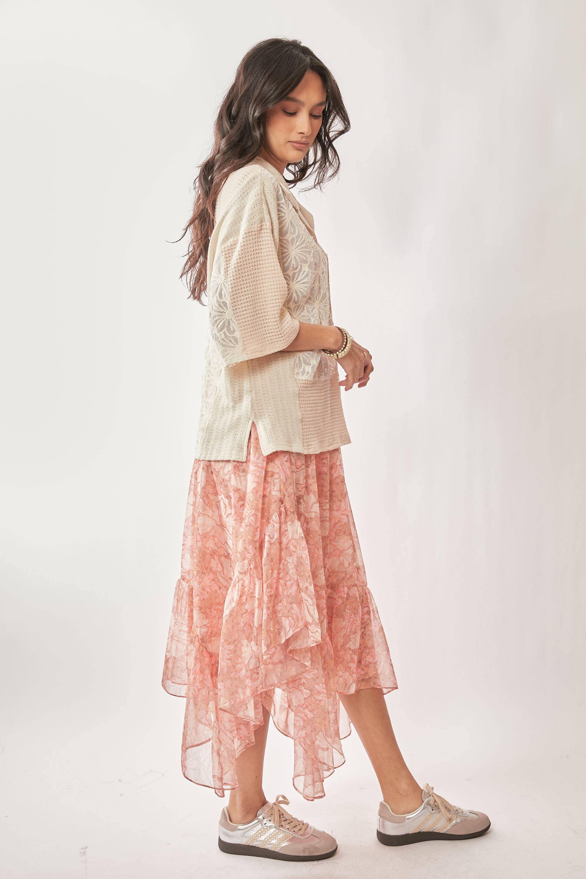 Cream Beige PLUS LACE MIXTURE COLLAR NECK SHORT SLEEVE TOP for wholesale on Faire7