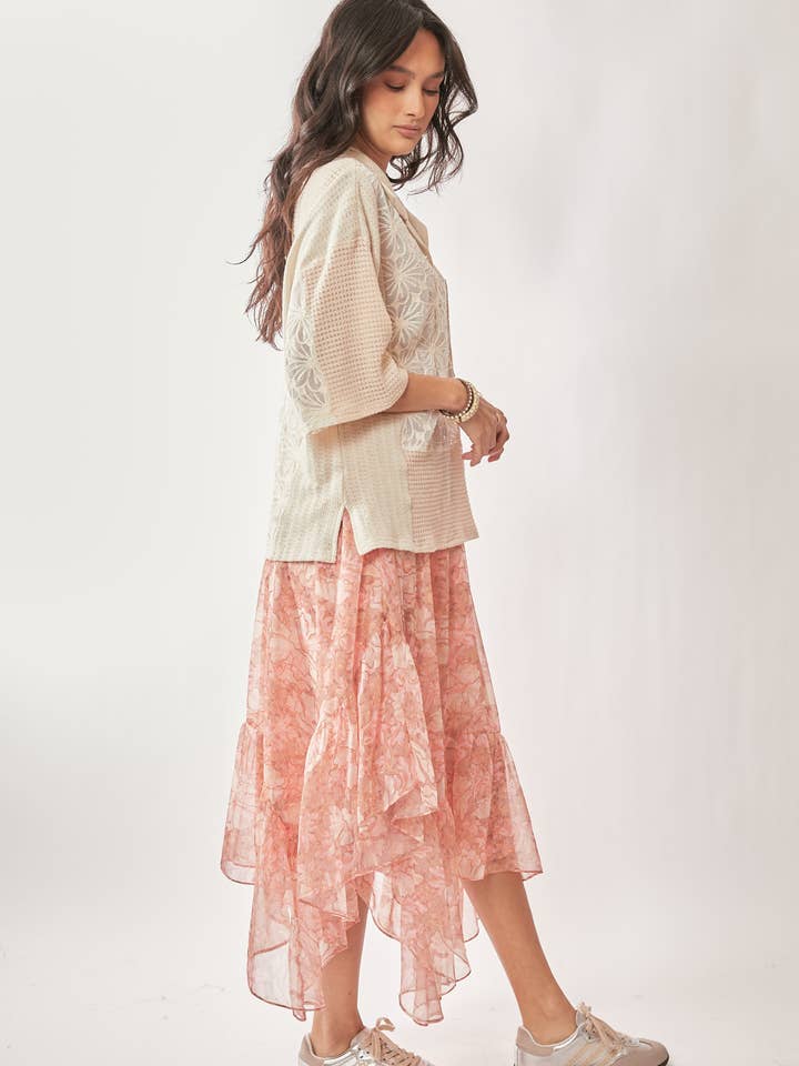 Cream Beige PLUS LACE MIXTURE COLLAR NECK SHORT SLEEVE TOP for wholesale on Faire7