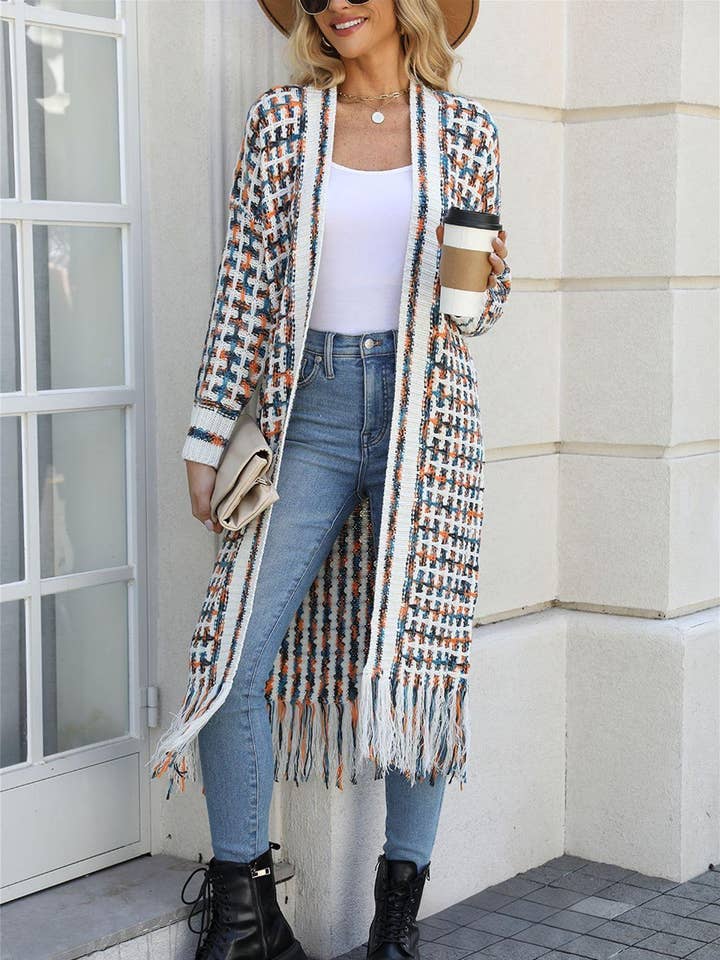 Fringe Knit Duster Cardigan - Colorful Boho Long Sweater and other Purchase Wholesale fringe sweatshirt. Free Returns & Net 60 Terms on Faire trending on Faire.