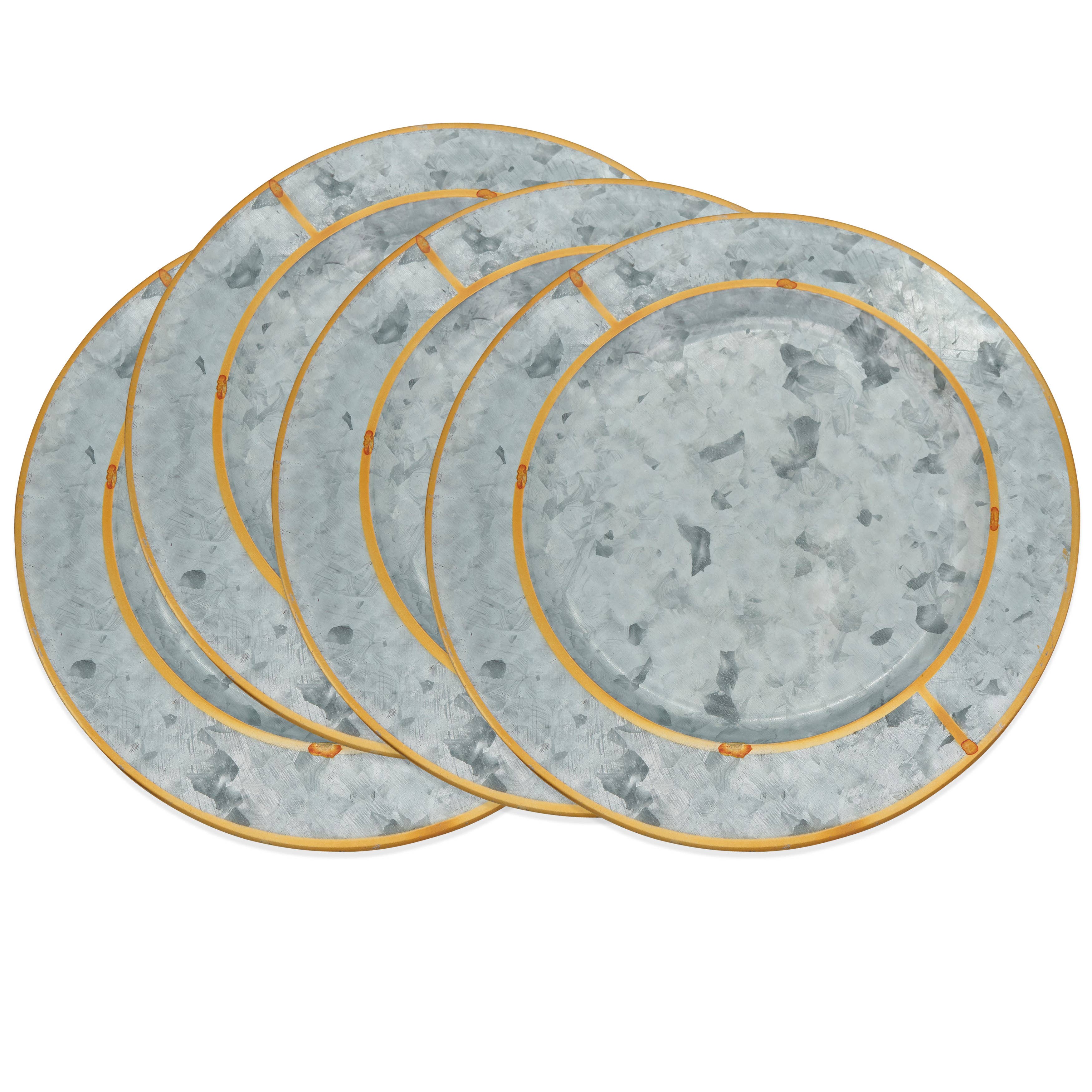 Silver Gold Rim Galvanized Charger for wholesale on Faire3