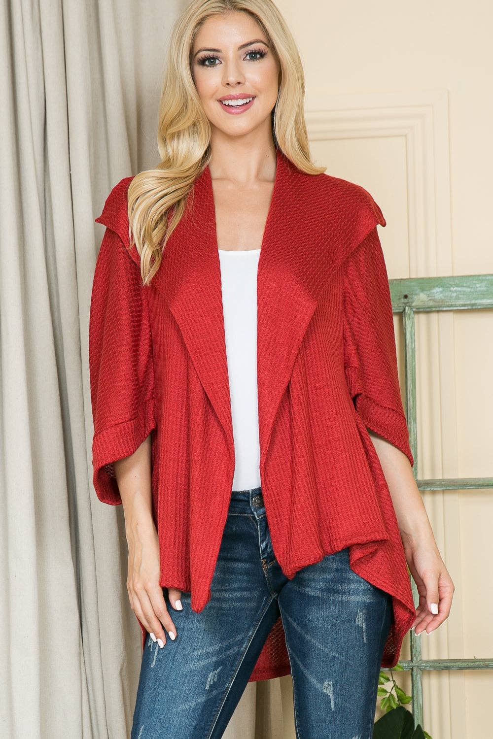 ROST Leichte Dolman-Strickjacke mit Waffelmuster für den Großhandel auf Faire0