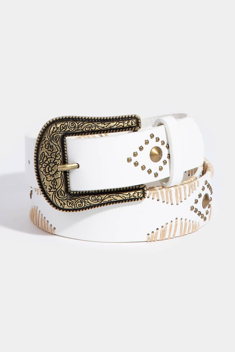 Collections by Fame Accessories - Wholesale Belt - Women's - Western Floral Etched Buckle Vegan Leather Belt6