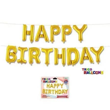 14" Happy Birthday Mylar Balloon Banner - Gold for wholesale by Party Expo, LLC