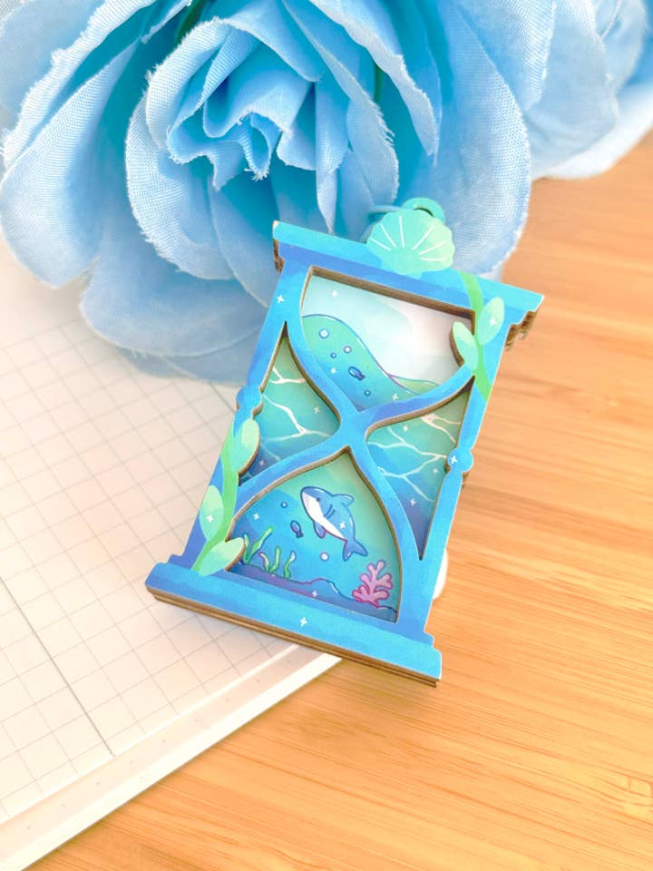 Ocean Hourglass Wooden Keychain for wholesale by Shiku Designs