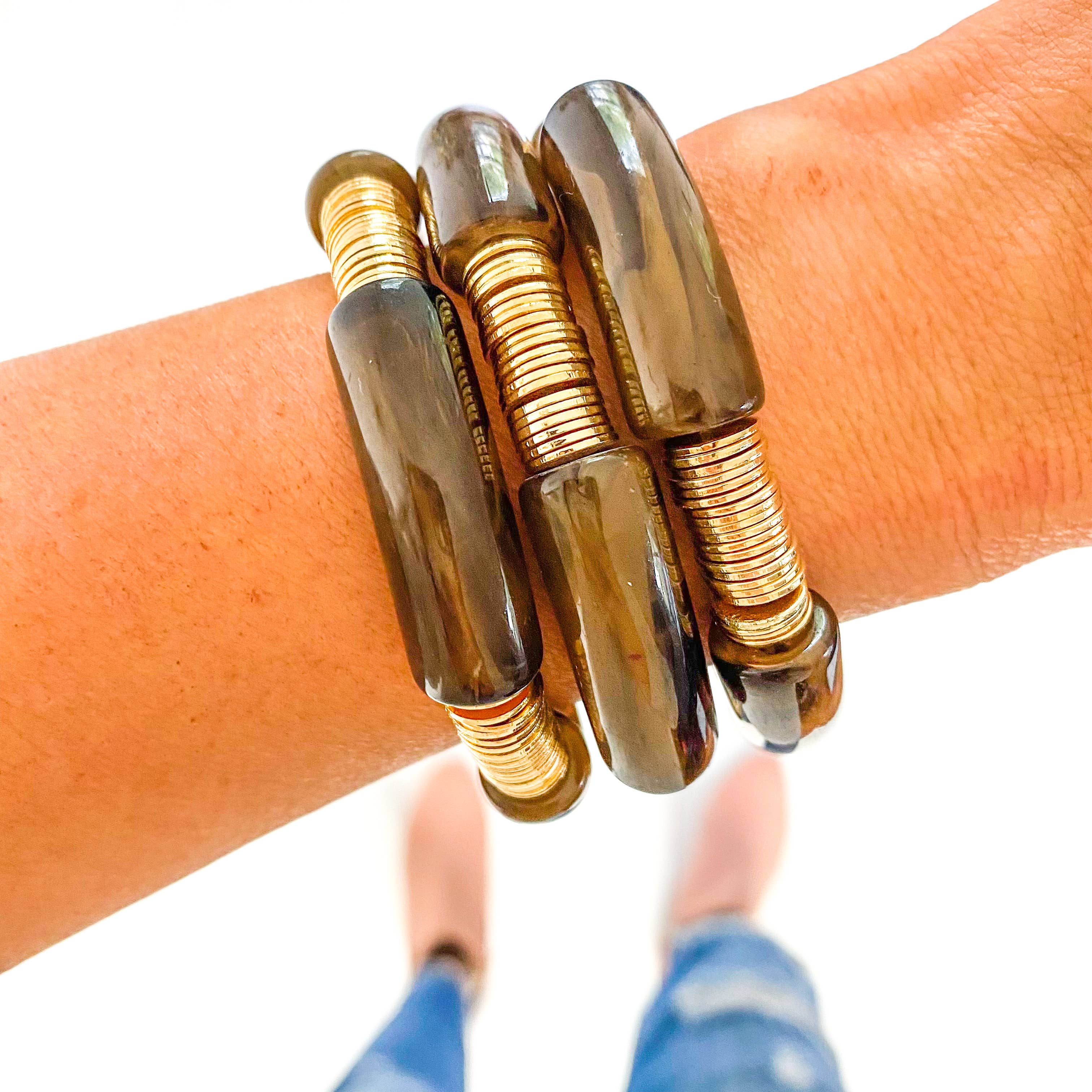 Savvy Bling – Pulseira de missangas por atacado – Pulseira de bambu em tubo de mármore marrom0