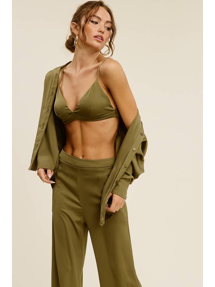 Olive Silk Effect Three Piece Matching Set for wholesale on Faire4