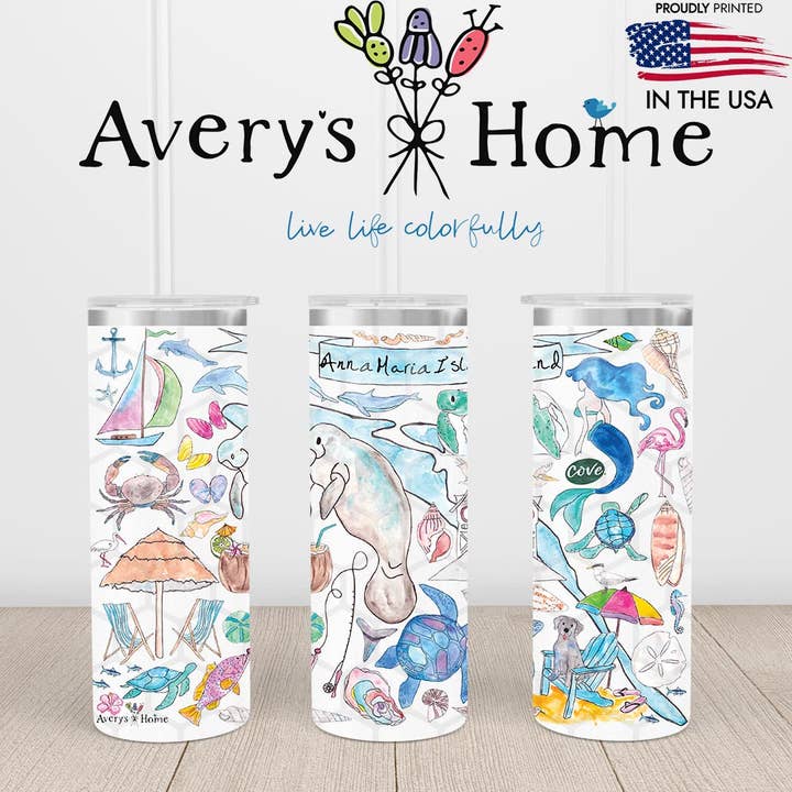 Custom Anna Maria Island, FL 20 oz USA Skinny Tumbler for wholesale by Avery's Home