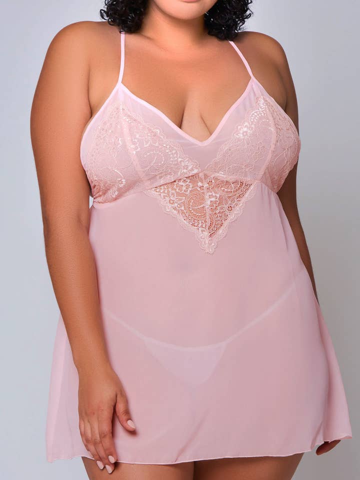 Amelie Plus Size Baby doll Lingerie Lace Sleep Set for wholesale by iCollection