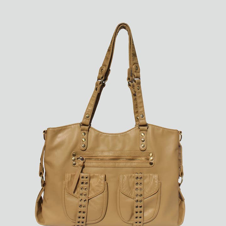 STREET LEVEL - Wholesale Tote Bag - Women's - Remi Studded Distressed Tote1