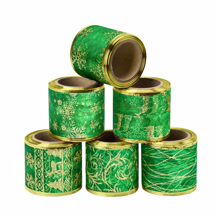 6 Rolls Swirl Sheer Glitter Ribbon - Green for wholesale by Wrapaholic Gifts & Packing Company