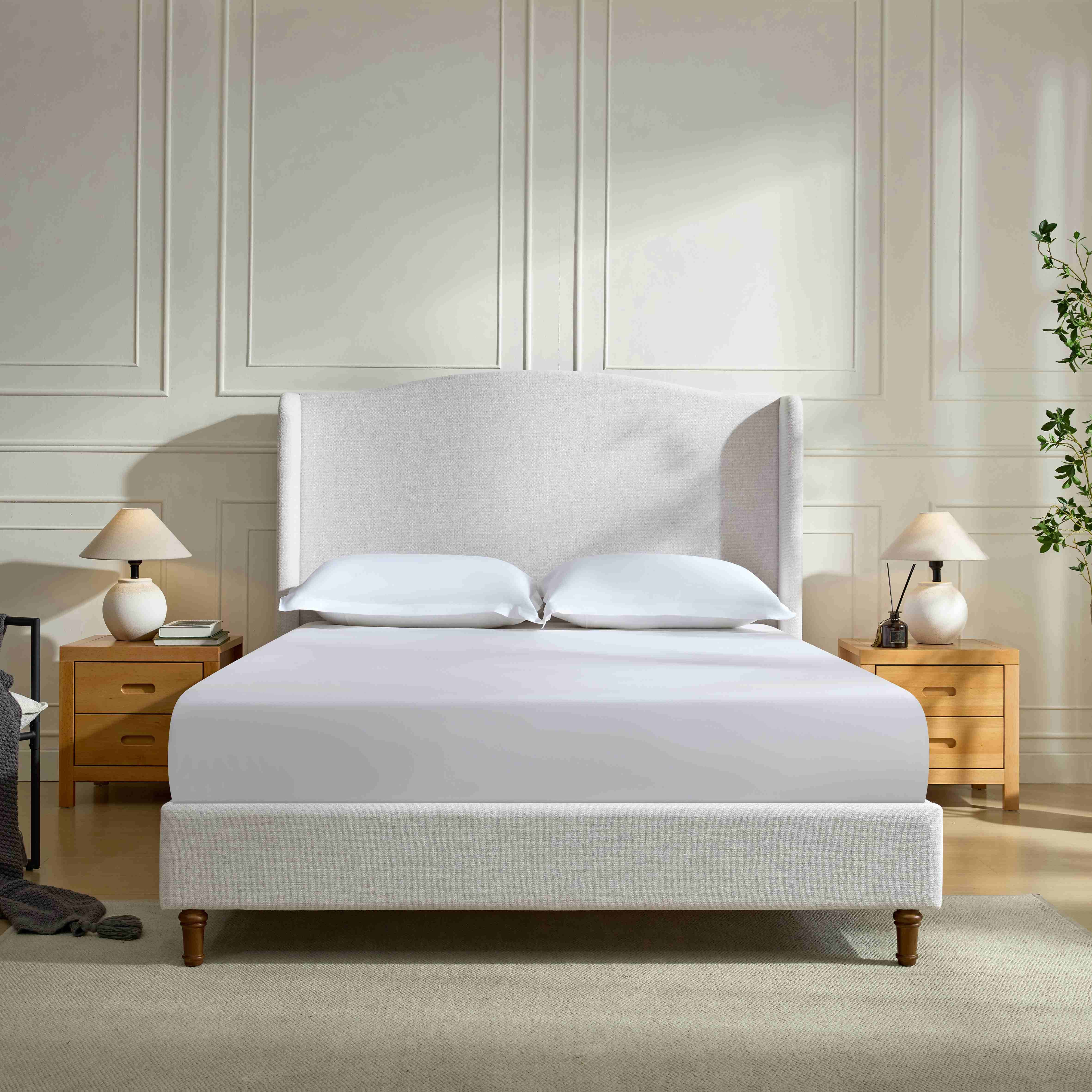 39F Inc. - Wholesale Bedroom Furniture - Upholstered Wingback Bed Size King Premium Textured  Ivory0